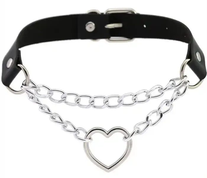 Metall Herz Halsband mit Kette SCHWARZ