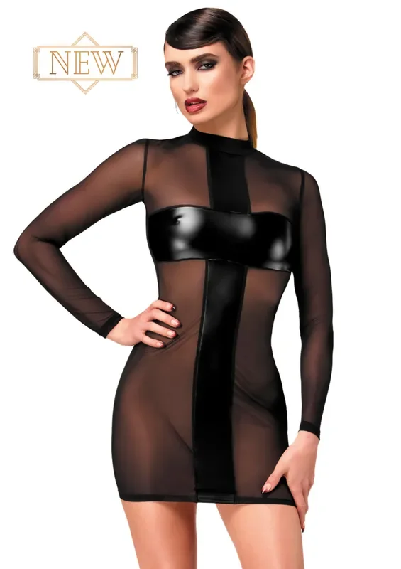 Minikleid aus Mesh und Wetlook
