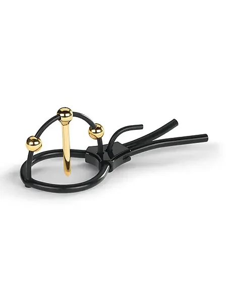 Mystim Plunging Pete Corona Strap Elektro-Dilator mit Eichelring, schwarz/gold