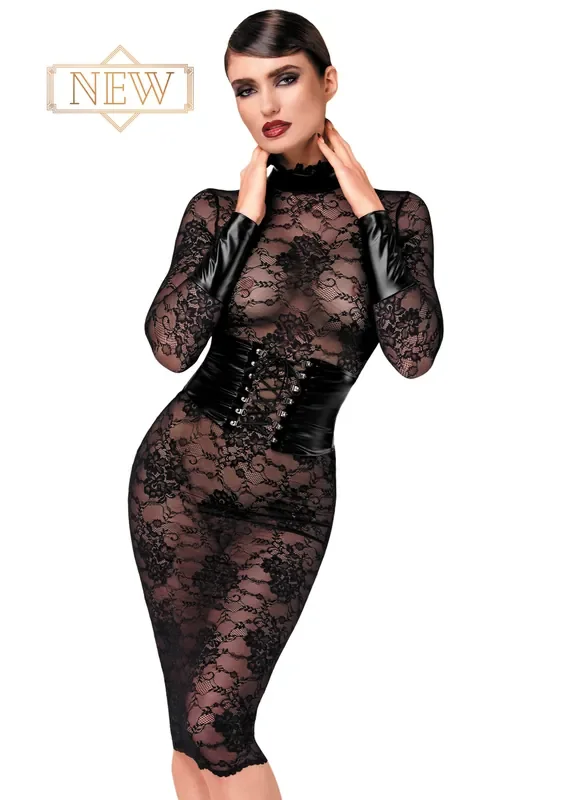 Neckholder-Midikleid aus Spitze und Wetlook