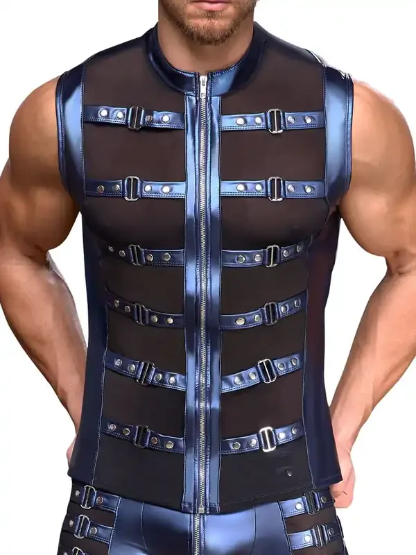 NEK Metallic-Tanktop mit Netzeinsatz, blau