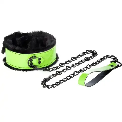 Neongrünes Halsband mit kurzer Leine