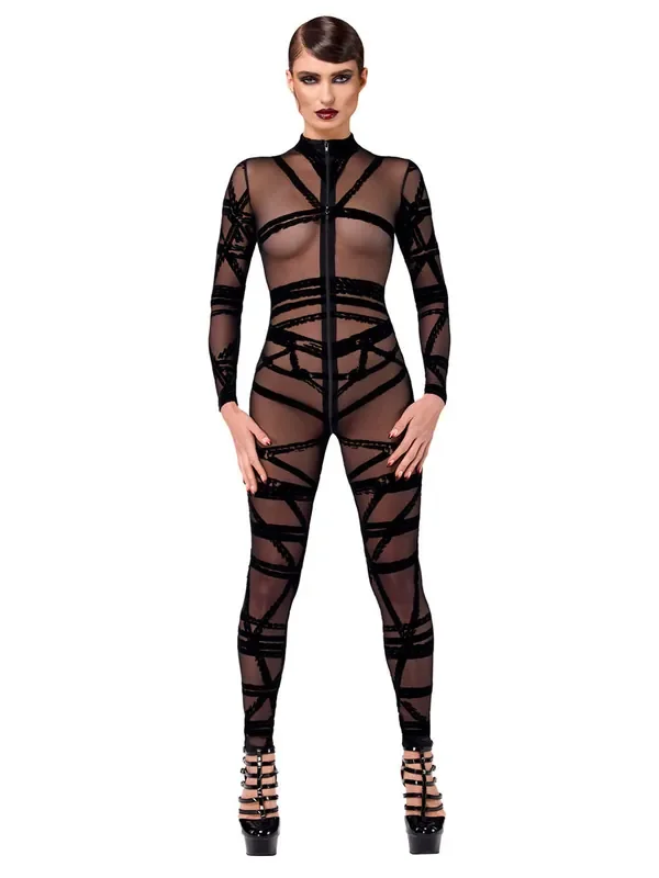 Noir Handmade F357 Tüll-Catsuit, schwarz