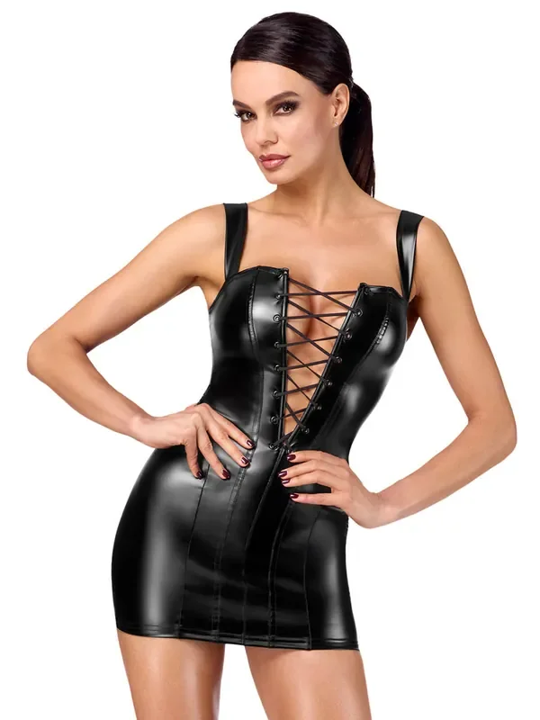 Noir Handmade F363 Wetlook-Minikleid, schwarz