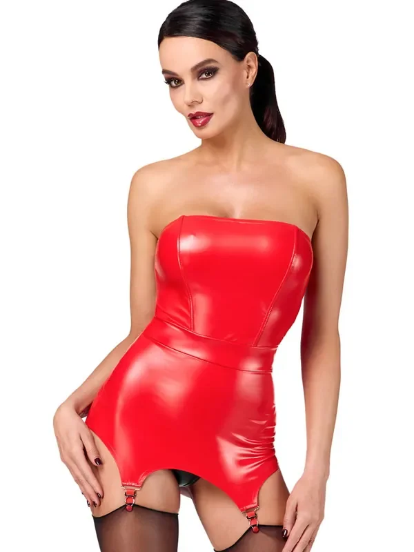Noir Handmade F368 Wetlook-Strapshemd, rot