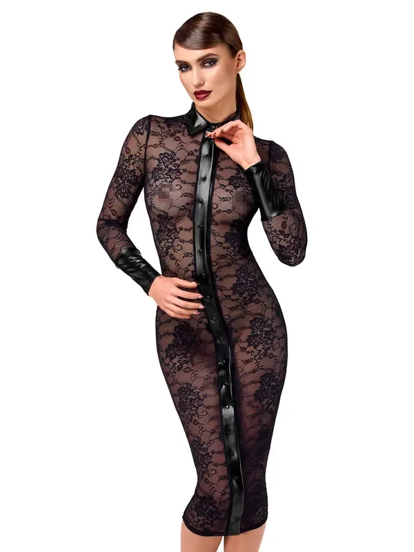 Noir Handmade F376 Spitzen-Kleid, schwarz