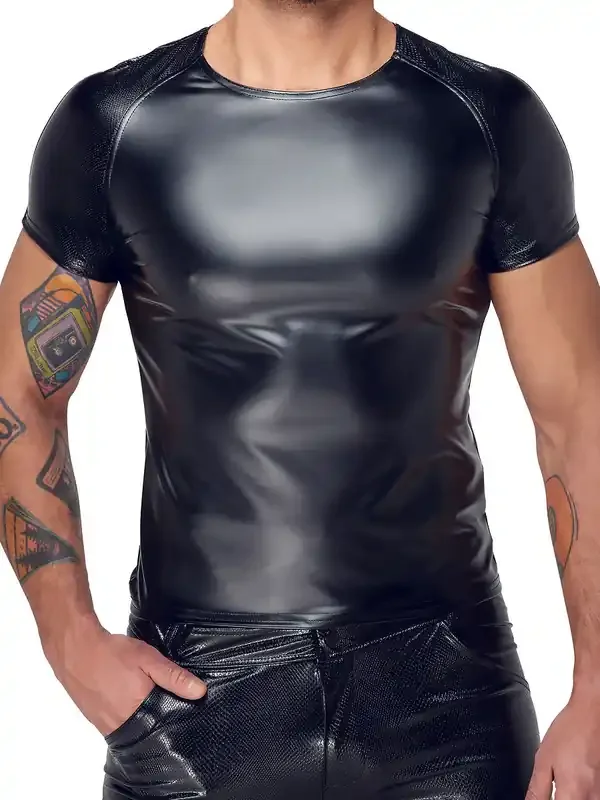 Noir Handmade H070 Snake-Wetlook-Shirt, schwarz