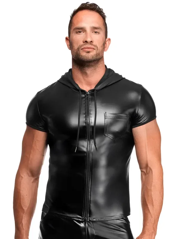 Noir Handmade H085 Wetlook-Kapuzen-Shirt, schwarz
