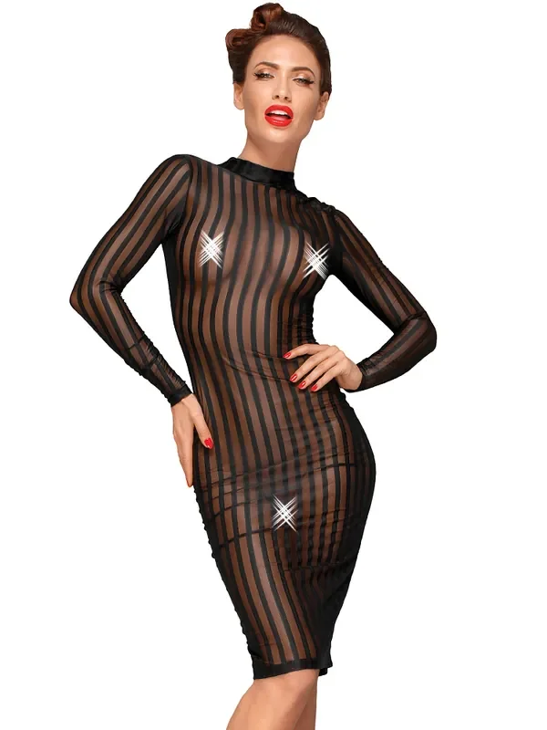 Noir Handmade Langarm-Kleid F182, schwarz