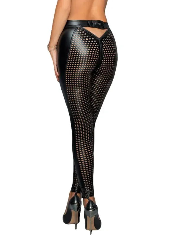Noir Handmade Lasercut-Wetlook-Leggings F233, schwarz