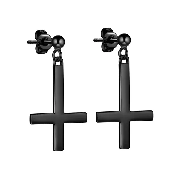 Ohrringe ‚Black Cross‘ Edelstahl