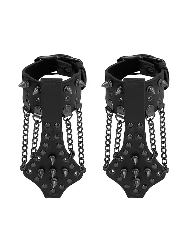 Ouch! Skulls and Bones Spiked Handcuffs with Chains Handfesseln, schwarz