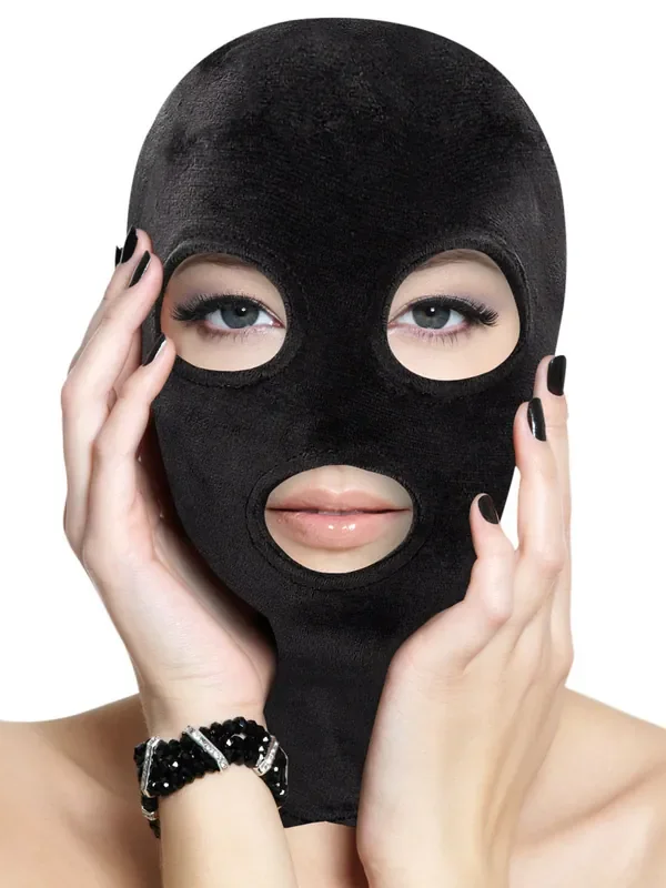Ouch! Velvet Mask with Eye & Mouth open Kopfmaske, schwarz