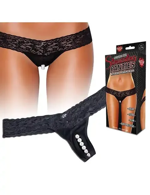 Ouvert-Panty aus Spitze mit Stimulations-Perlen – schwarz
