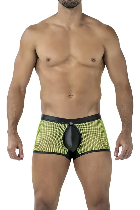 Ouvert Shorts aus Netz mit abnehmbaren Suspensorium – Neon Gelb