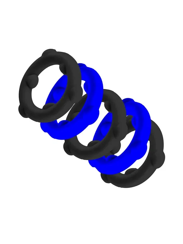 Oxballs Silicone Gearheads 5-Pack Spinner Penisringe-Set, schwarz/blau