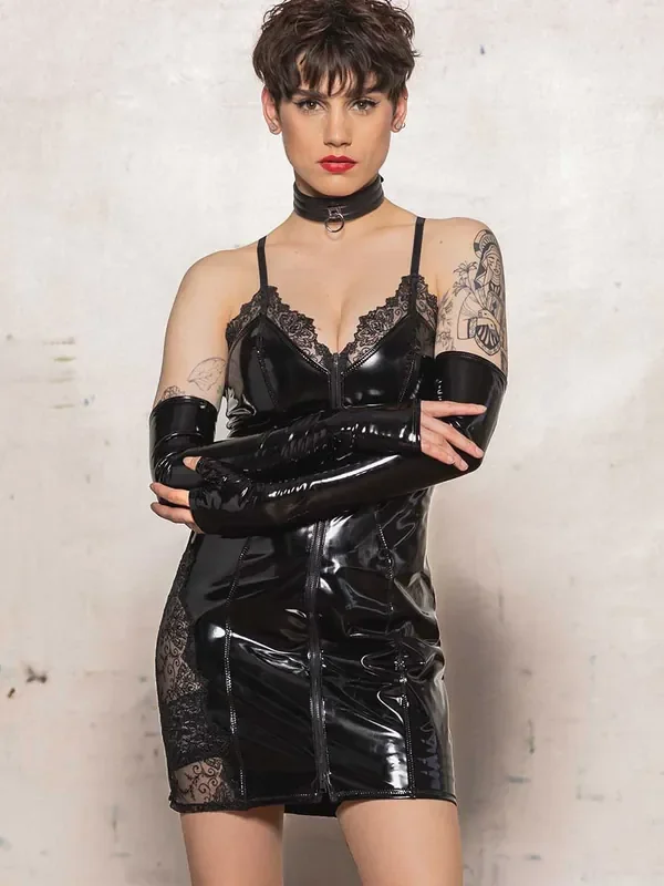Patrice Catanzaro Brume Lack-Minikleid, schwarz
