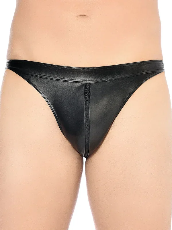 Patrice Catanzaro Luigi: Kunstleder-Zipstring, schwarz