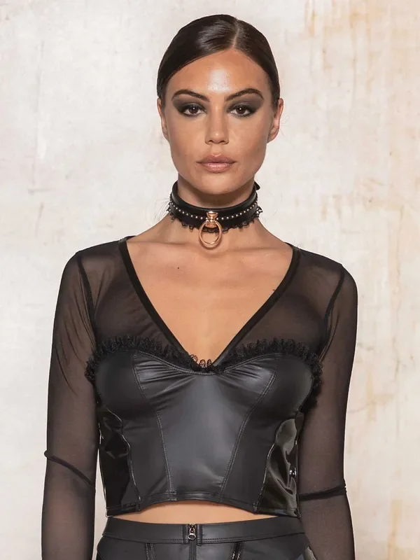 Patrice Catanzaro Tonnerre Netz-Wetlook-Top, schwarz