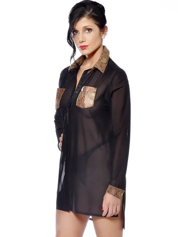 Patrice Catanzaro Veronika Netz-Longbluse, schwarz/reptil