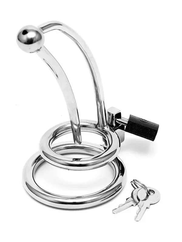 Penis Lock with curved urethral tube Edelstahl-Peniskäfig mit Dilator