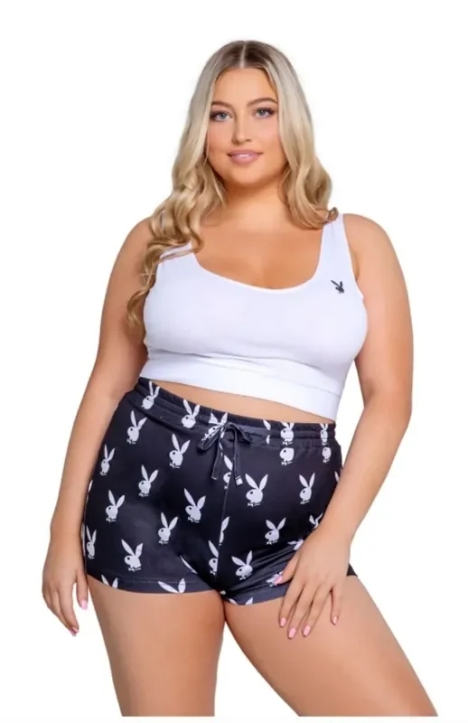 Playboy Lingerie – Slumber Bunny 2-teiliges Set – Schwarz & Weiß