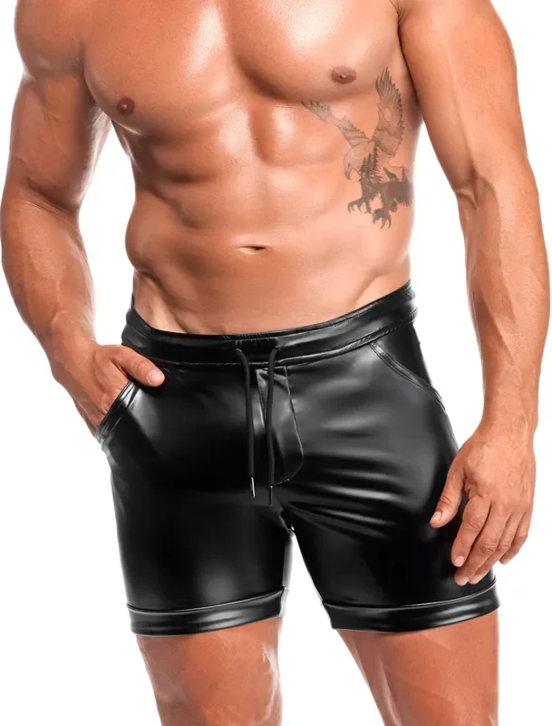 Powerwetlook Shorts mit Reißverschluss – Schwarz (Grösse L)