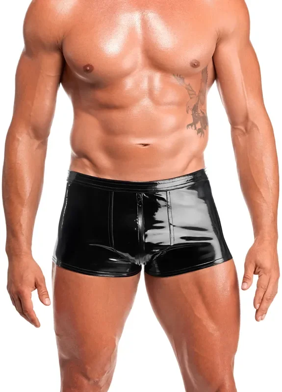 PVC Shorts mit Reißverschluss – Schwarz