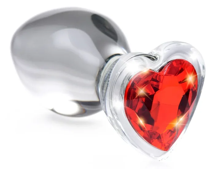 Red Heart Glas-Analplug mit Schmuckstein – Mittelgroß