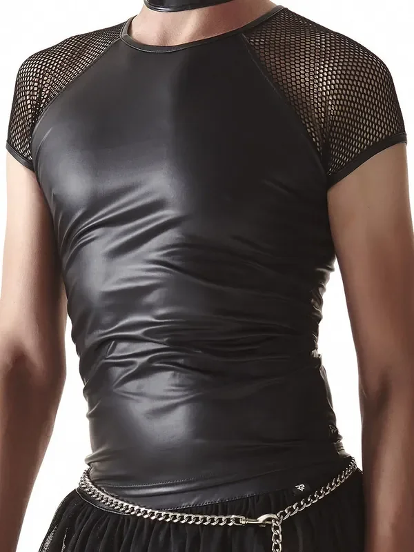 Regnes Fetish Planet CRD007 Wetlook-Netz-Shirt, schwarz