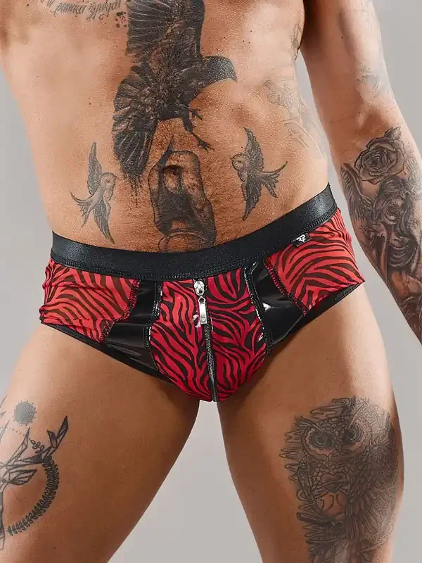 Regnes Fetish Planet REFranco001 Zip-Brief, schwarz/rot