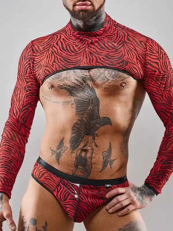 Regnes Fetish Planet RELeonel001 Crop Top, schwarz/rot