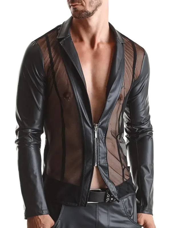 Regnes Fetish Planet RMDaniele001 Wetlook-Netz-Jacke, schwarz