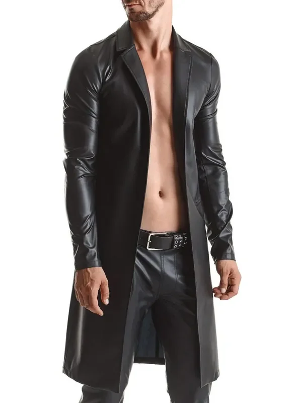 Regnes Fetish Planet RMSergio001 Wetlook-Mantel, schwarz