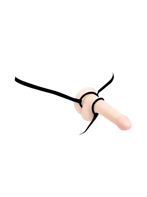 Rimba Bondage Play Leder-String mit Penis- und Hodenring, schwarz