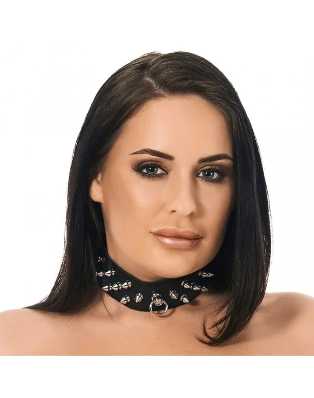 Rimba Dornenverziertes Lederhalsband – Verstellbar | Schwarz, 4 cm breit