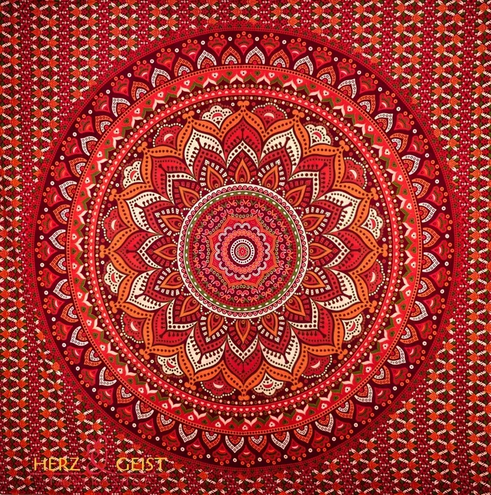 Ritualtuch Tagesdecke Wandbehang – Flower Mandala weinrot-grün – Doppelt