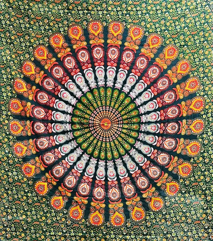Ritualtuch Tagesdecke Wandbehang – Indian-Peacock grün – Doppelt
