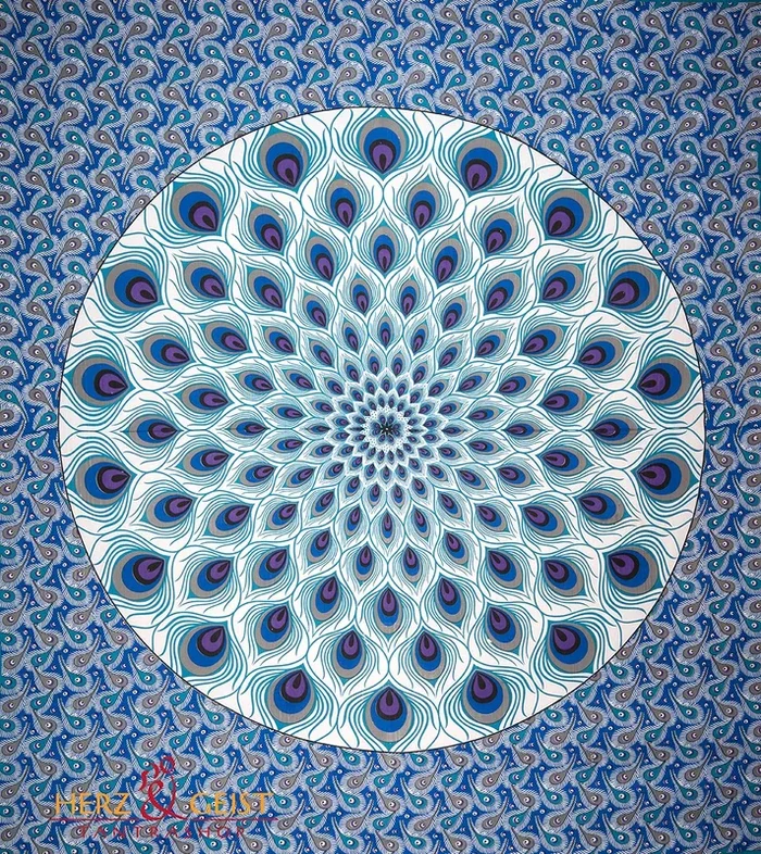 Ritualtuch Tagesdecke Wandbehang – Pfauenfeder blau – Doppelt