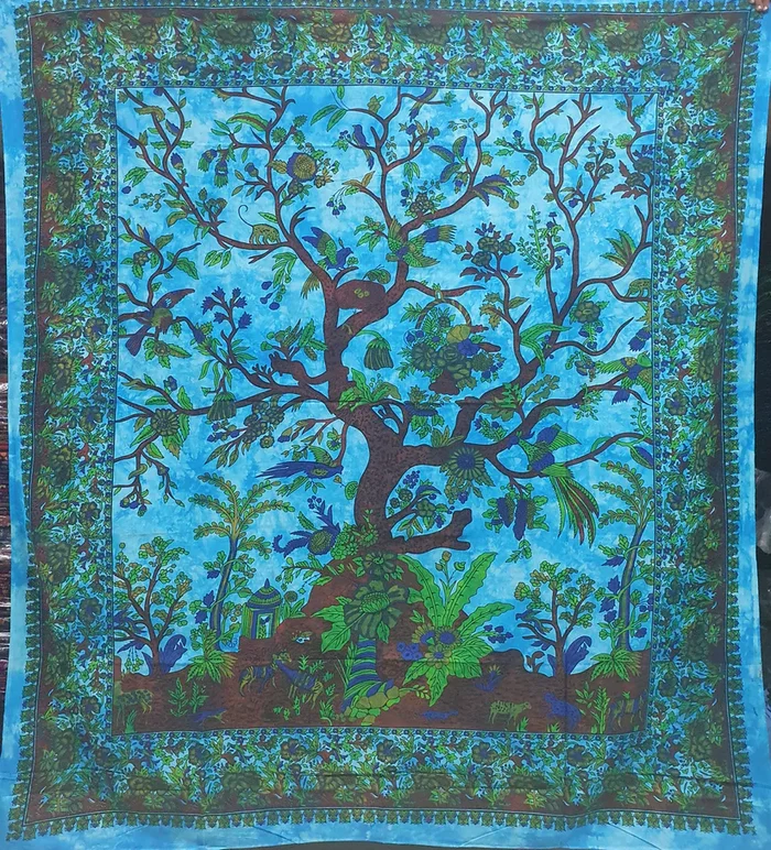 Ritualtuch Tagesdecke Wandbehang – Tree of Life türkis – Doppelt