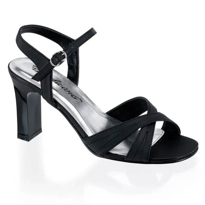 Romance-313 (High Heel Größe 14 – Gr. 44, High Heel Farbe Schwarz Satin-Kunstleder)