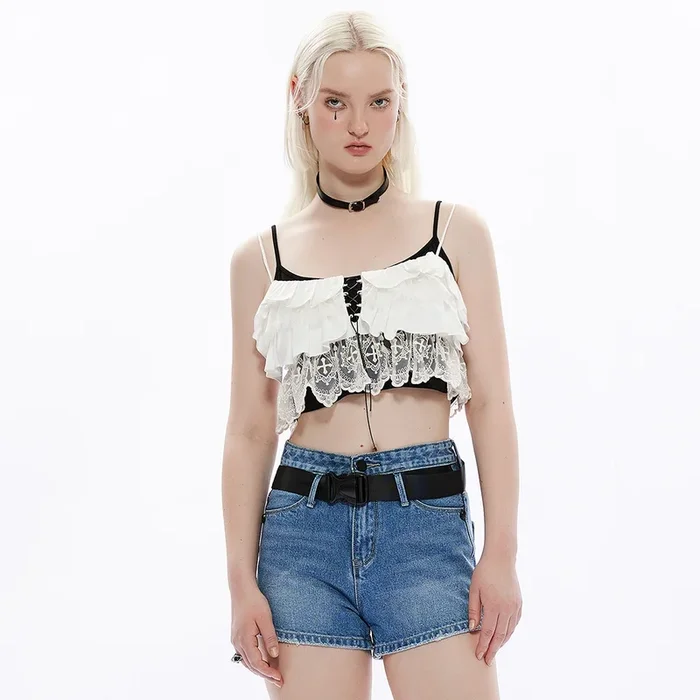 Romantic Gothic Crop Top mit verspielten Rüschen