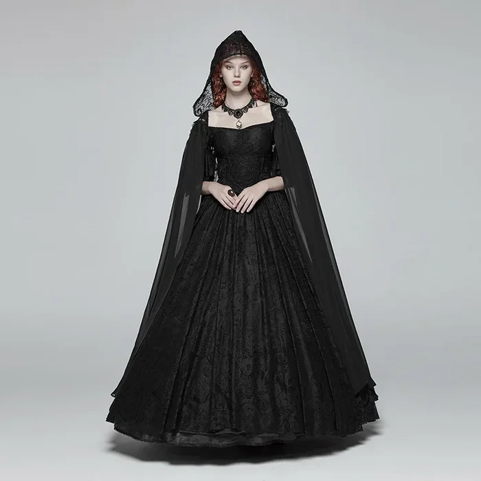 Romantischer Fantasy-Gothic Umhang mit Spitzenkapuze