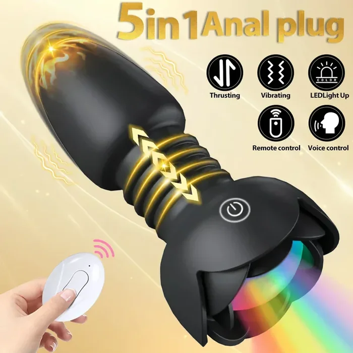 Rose Vibrator With Thrusting Dildo Butt Plug
