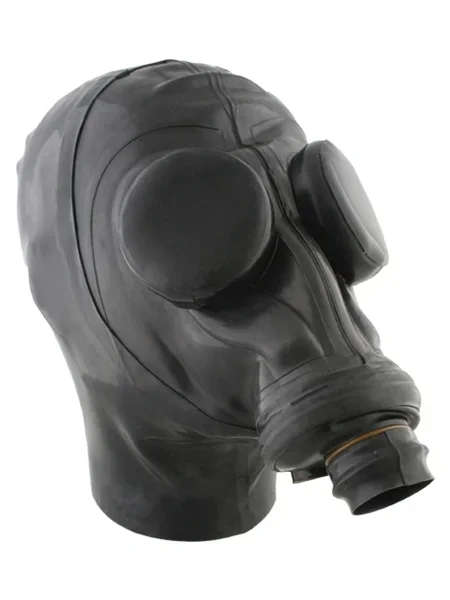 Russische Gasmaske mit Haube und Augenkappen