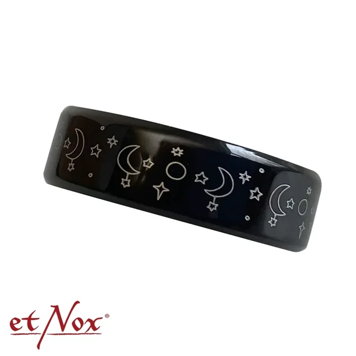 Schwarz polierter Ring ‘Sonne, Mond und Sterne‘