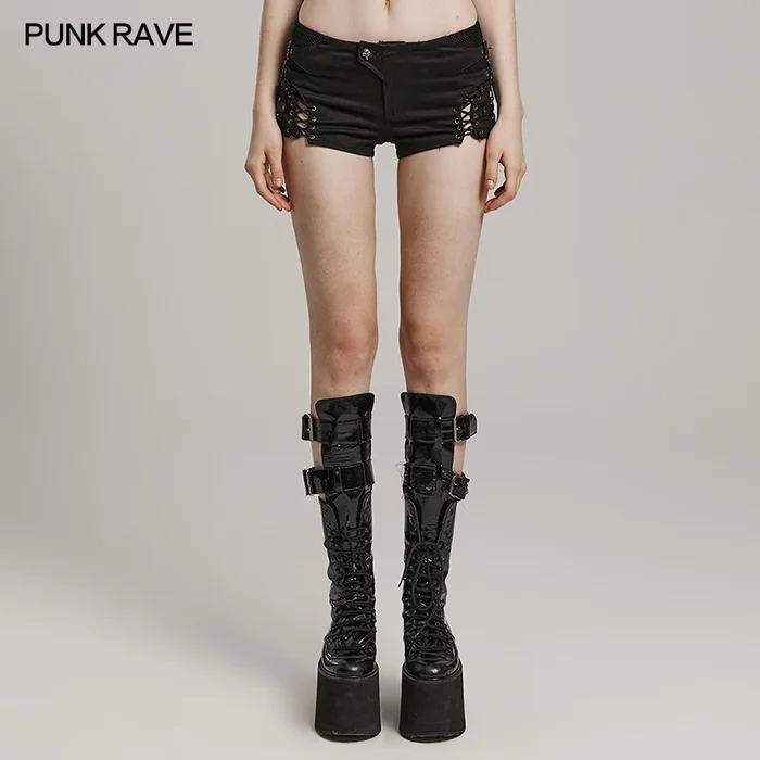 Schwarze Damen-Shorts mit Schnürung und Riemendetails