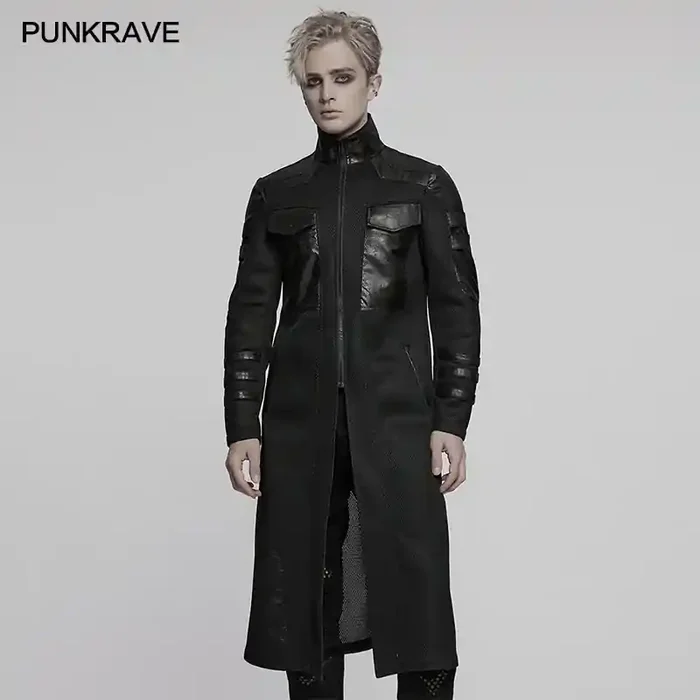 Schwarzer Cyberpunk-Mantel mit Mesh