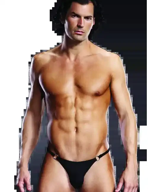 Schwarzer Jock Strap Tanga mit Metallringen