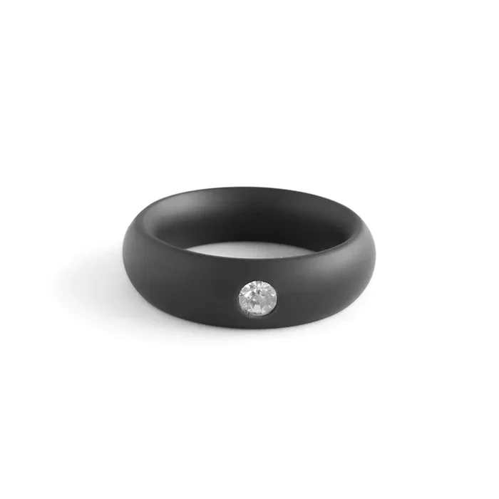 Schwarzer Stahl-Cockring mit Schmuckstein